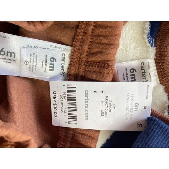 CARTER’S BABY BOY 6M Moose Fuzzy Pullover Sweatshirt & Jogger Pants Set - Picture 5 of 7